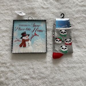 Holiday socks and wall deco